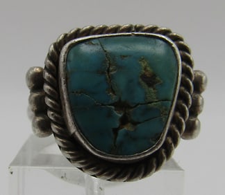 OLD PAWN NATURAL TURQUOISE RING STERLING SILVER