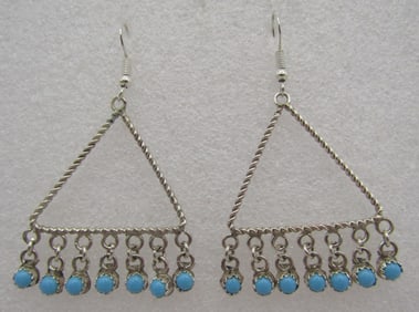14PC TURQUOISE DANGLE EARRINGS STERLING SILVER
