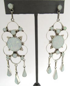 BO VB ZUNI 3 3/4" OPAL EARRINGS STERLING SILVER