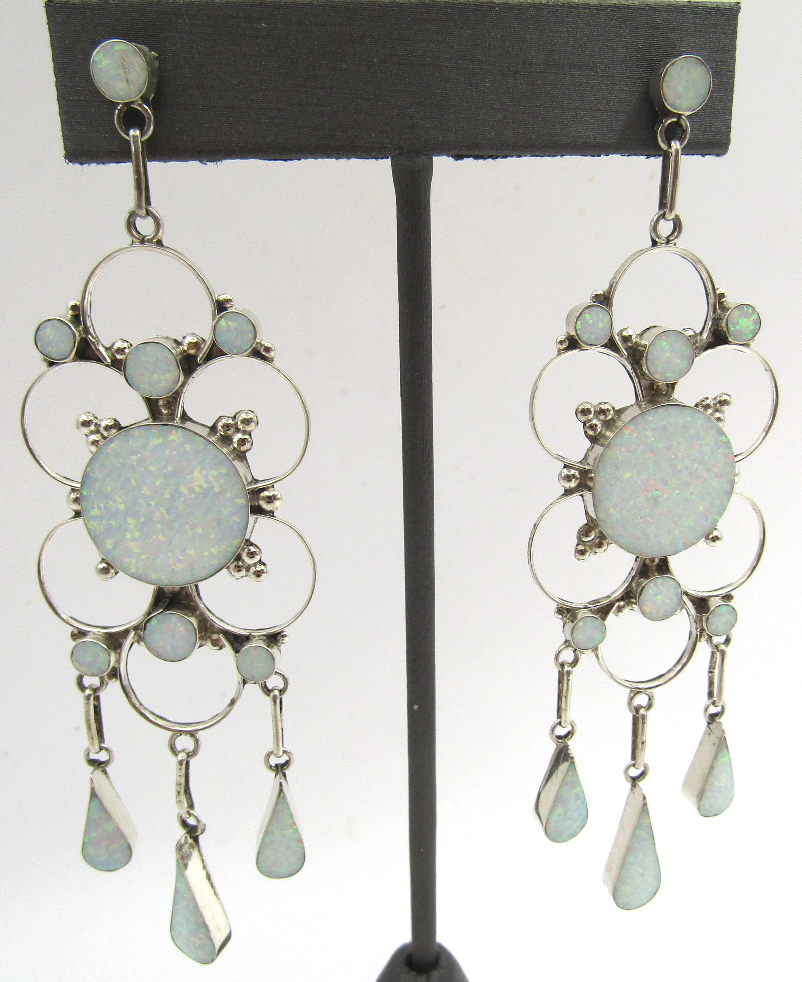 BO VB ZUNI 3 3/4" OPAL EARRINGS STERLING SILVER (1 of 7)