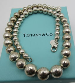 TIFFANY & CO 11MM BEAD NECKLACE STERLING SILVER
