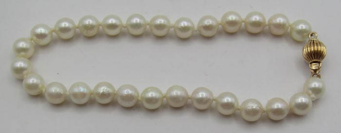 14K GOLD 6MM CULTURED PEARL 7" BRACELET