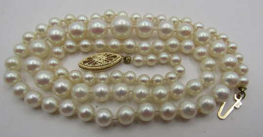 14K GOLD 8MM CULTURED PEARL 20" NECKLACE