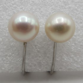 WG 14K GOLD 9MM CULTURED PEARL EARRINGS