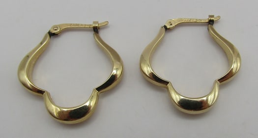 GENUINE 14K YELLOW GOLD SCALLOPED HOOP EARRINGS