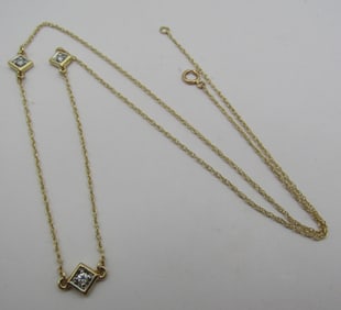 GENUINE 14K GOLD 3 DIAMOND NECKLACE TESTED