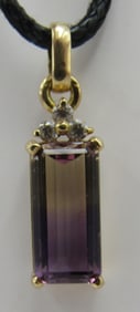 18K GOLD WATERMELON TOURMALINE 3 DIAMOND PENDANT