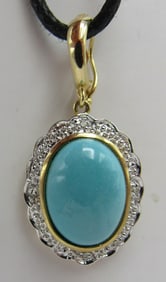 14K GOLD TURQUOISE DIAMOND PENDANT ENHANCER CHARM