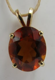 14K GOLD 5CT GARNET NECKLACE PENDANT