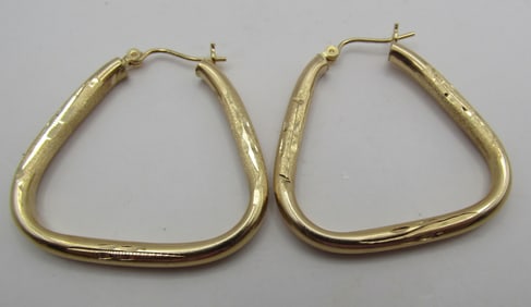 14K GOLD DIAMOND CUT HOOP EARRINGS 3.2GRAM