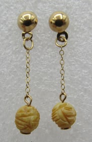 CELLINI 14K GOLD CARVED FLOWER EARRINGS