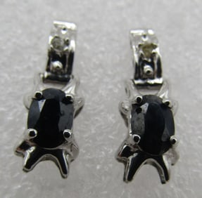 1.5CT SAPPHIRE DIAMOND EARRINGS 10K WHITE GOLD