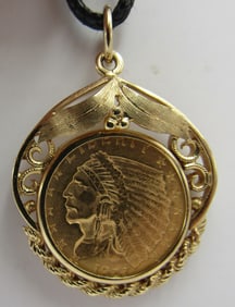 1927 US $2 1/2 GOLD COIN 14K NECKLACE PENDANT 7.9G
