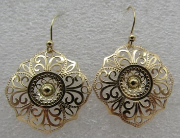 1 3/8" 14K GOLD FILIGREE EARRINGS
