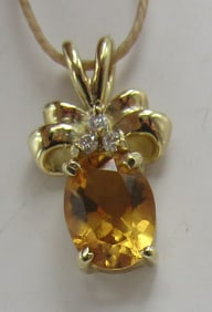 1CT CITRINE & DIAMOND NECKLACE PENDANT CHARM 1.8GR