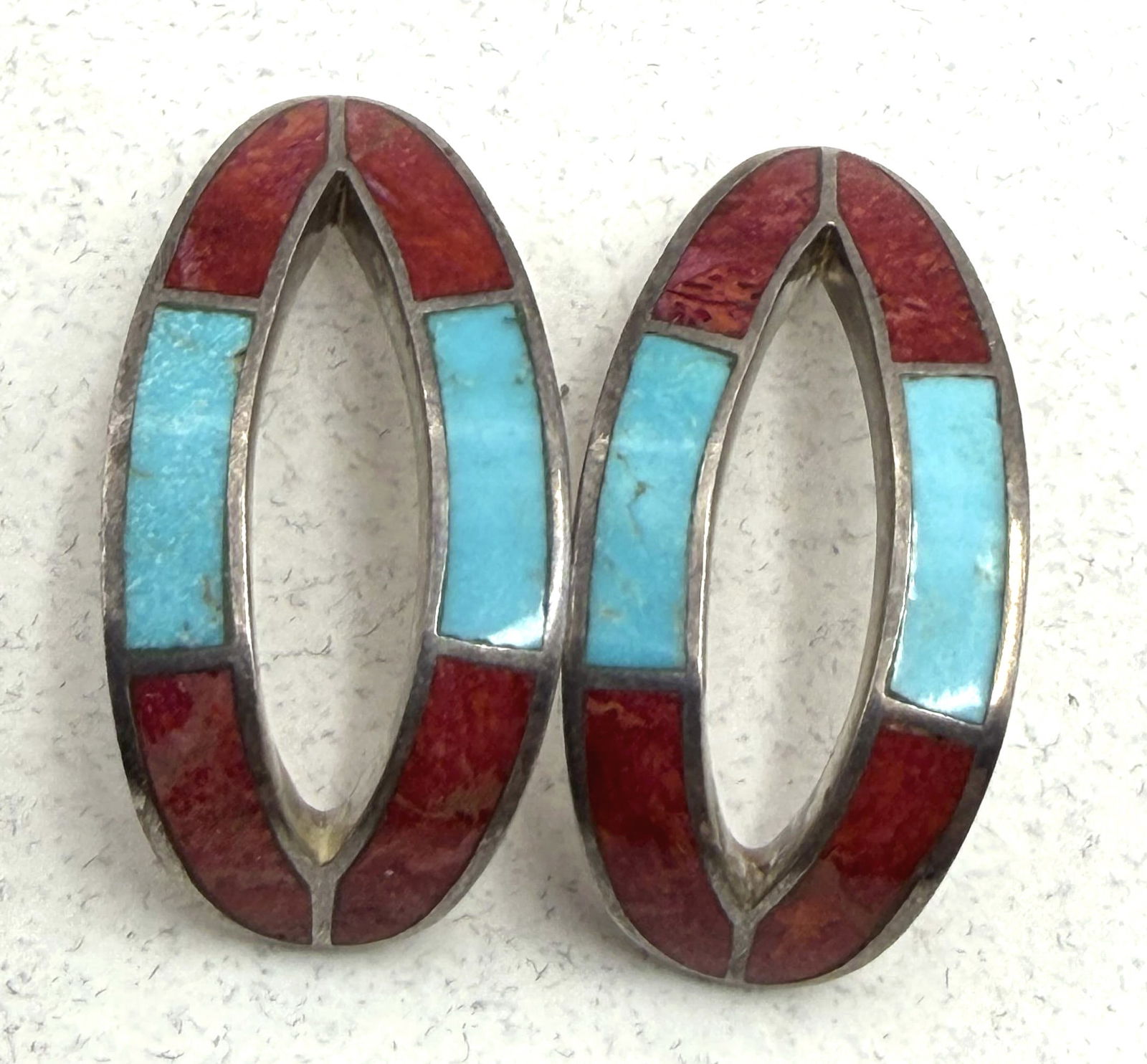 STERLING TURQUOISE SHELL EARRINGS NATIVE AMERICAN (1 of 4)