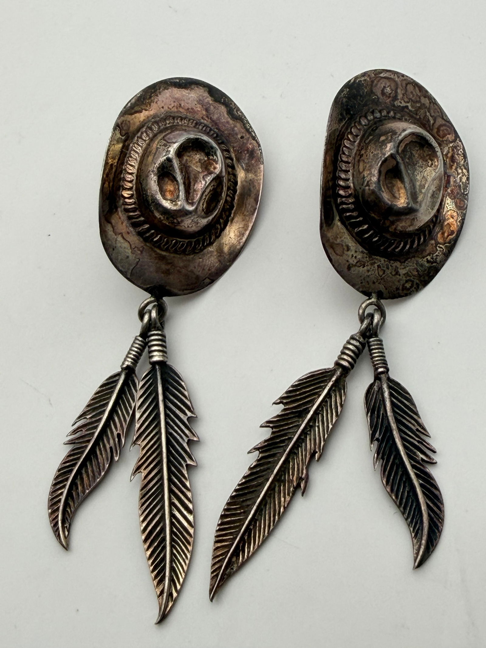 2" STERLING COWBOY HAT FEATHER EARRINGS (1 of 3)