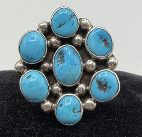 "DC" STERLING TURQUOISE NAVAJO CLUSTER RING