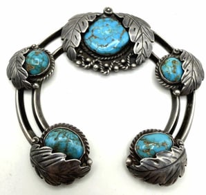 3.5" 1970s NAVAJO STERLING TURQUOISE NAJA PENDANT