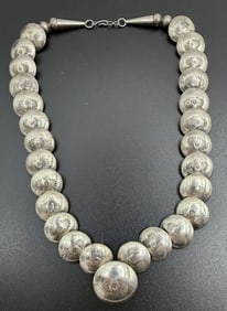 STERLING PILLOW BEAD NAVAJO PEARL NECKLACE