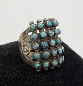OLD ZUNI SNAKE EYE TURQUOISE STERLING RING