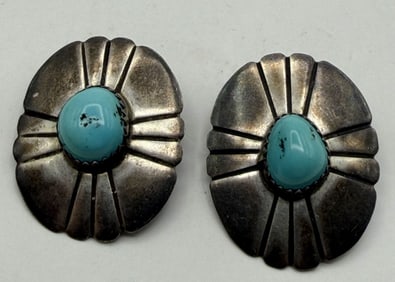 STERLING TURQUOISE NATIVE AMERICAN EARRINGS