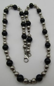 20" ONYX & STERLING SILVER BEAD NECKLACE