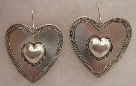 SIGNED D LUCAS HEART EARRINGS STERLING SILVER