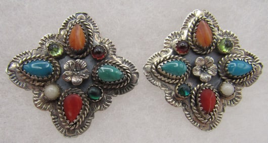 "SC" MULTIGEM TURQUOISE EARRINGS STERLING SILVER