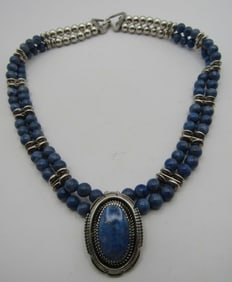 "JJ" LAPIS 7MM BEAD NECKLACE STERLING SILVER 77GRM