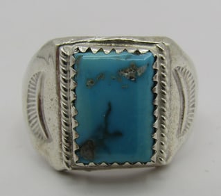 "H?" TURQUOISE RING STERLING SILVER SIZE 11 1/2