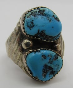 "R" TURQUOISE RING STERLING SILVER SIZE 11