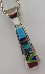 E. DAVID" INLAY TURQUOISE NECKLACE STERLING SILVER