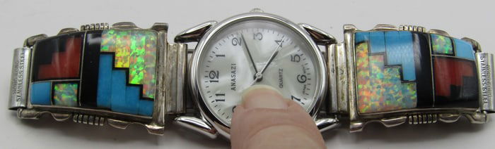 FRANCISCO TURQUOISE INLAY WATCH STERLING SILVER