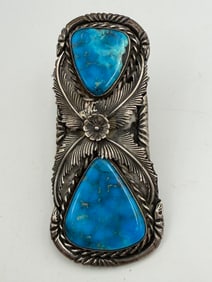 4" 95 GRAM OLD STERLING NAVAJO TURQUOISE RING