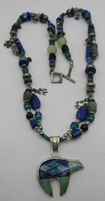 "GS" MULTIGEMSTONE CHARM NECKLACE STERLING SILVER