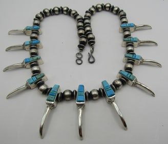 TURQUOISE INLAY BEAR CLAW NECKLACE STERLING SILVER