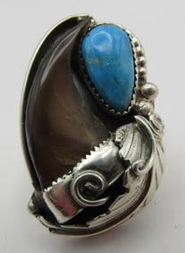 TSOSIE BEAR CLAW TURQUOISE RING STERLING SILVER