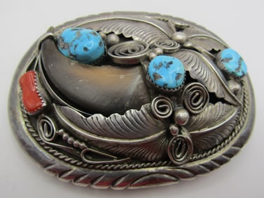 THOMAS BEAR CLAW BELT BUCKLE STERLING 77GRAM