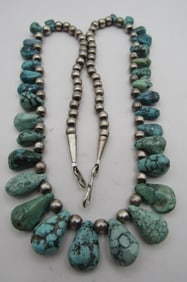 NATURAL SPIDERWEB TURQUOISE NECKLACE STERLING SILV