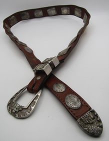 STERLING SILVER 18 CONCHO BELT & RANGER BUCKLE SET