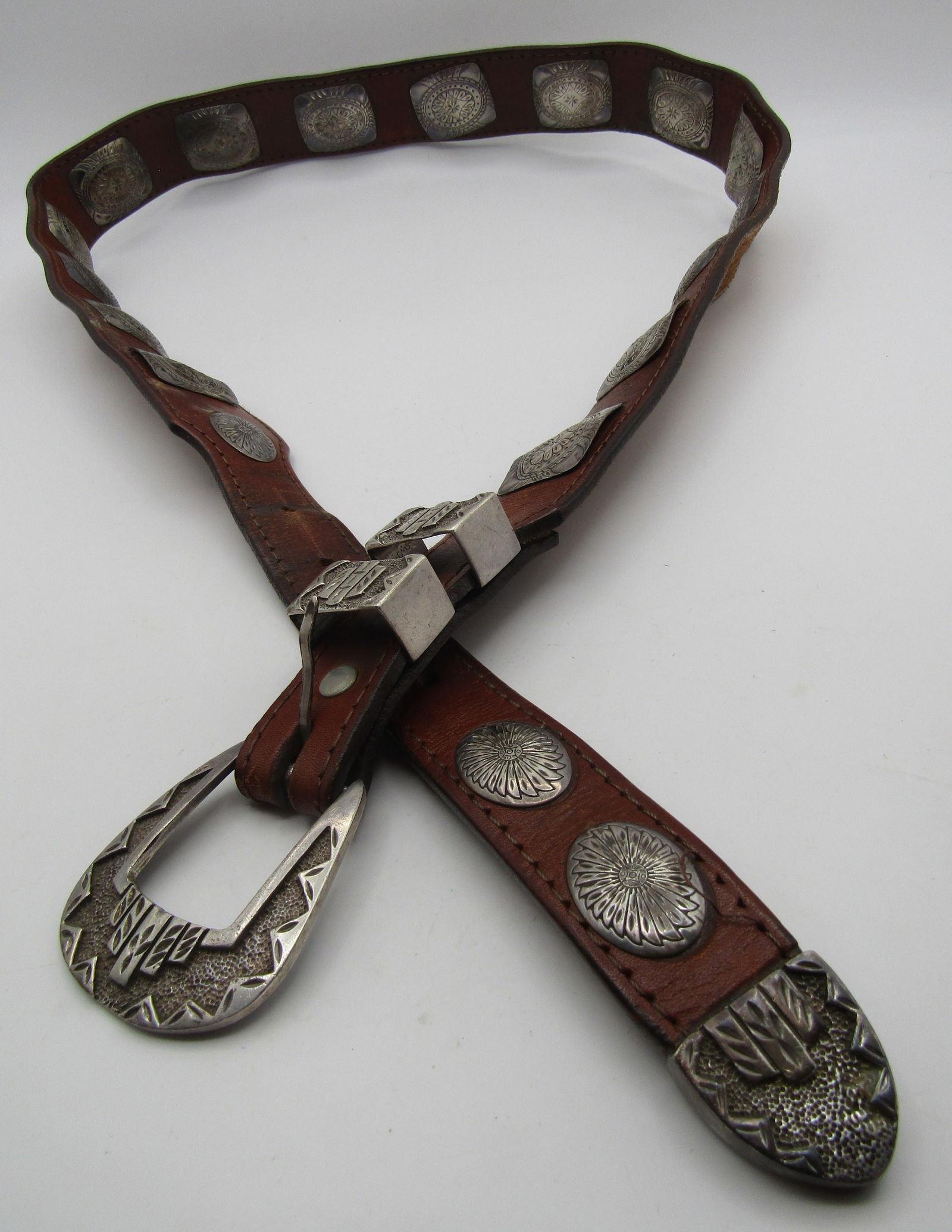 STERLING SILVER 18 CONCHO BELT & RANGER BUCKLE SET (1 of 8)