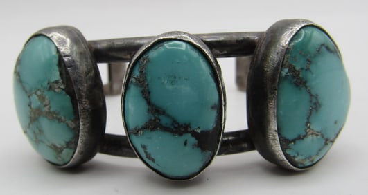 "LL" TURQUOISE CUFF BRACELET STERLING SILVER