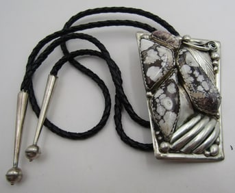 R" WILD HORSE TURQUOISE BOLO TIE NECKLACE STERLING