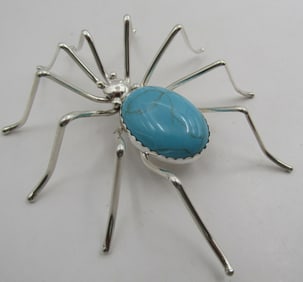4" "GARFIELD" TURQUOISE SPIDER BUG PIN STERLING