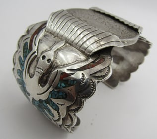 116GRM HMIJ TURQUOISE CORAL CUFF BRACELET STERLING