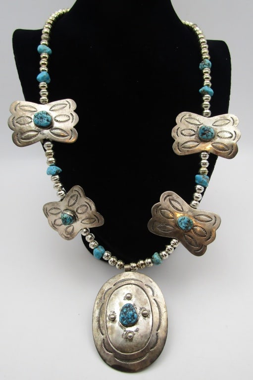180GR TURQUOISE BUTTERFLY CONCHO NECKLACE STERLING (1 of 6)
