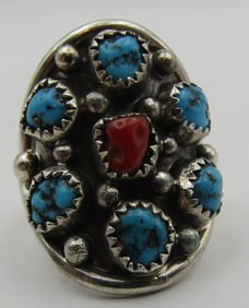 DAWES TURQUOISE CORAL RING STERLING SILVER