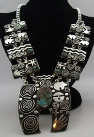 SANCHEZ TURQUOISE SQUASH BLOSSOM NECKLACE STERLING