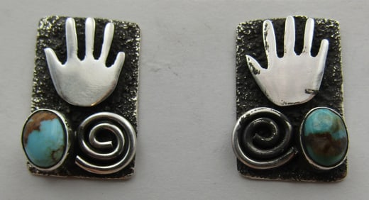 SANCHEZ TURQUOISE PETROGLYPH EARRINGS STERLING